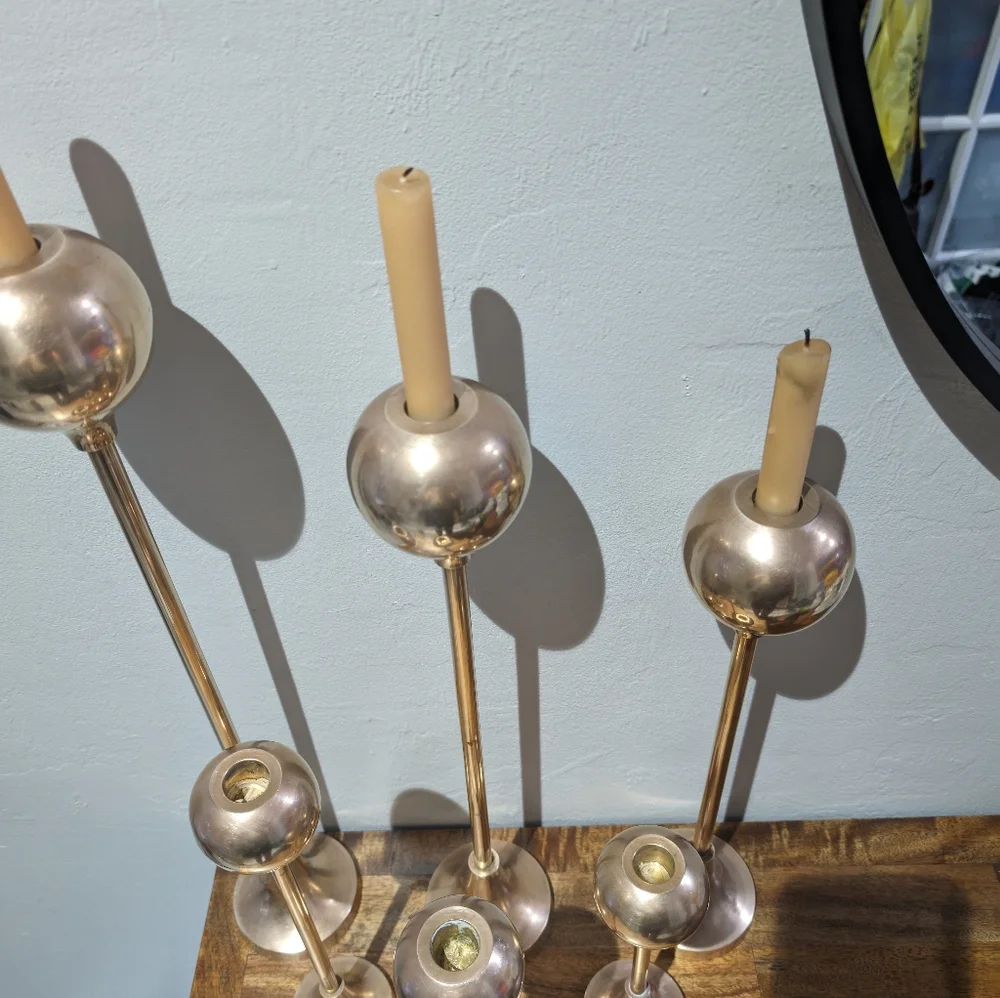 Set of XLarge Graduated Brass Candlesticks/Mid Century Modern Brass Candlestick‎